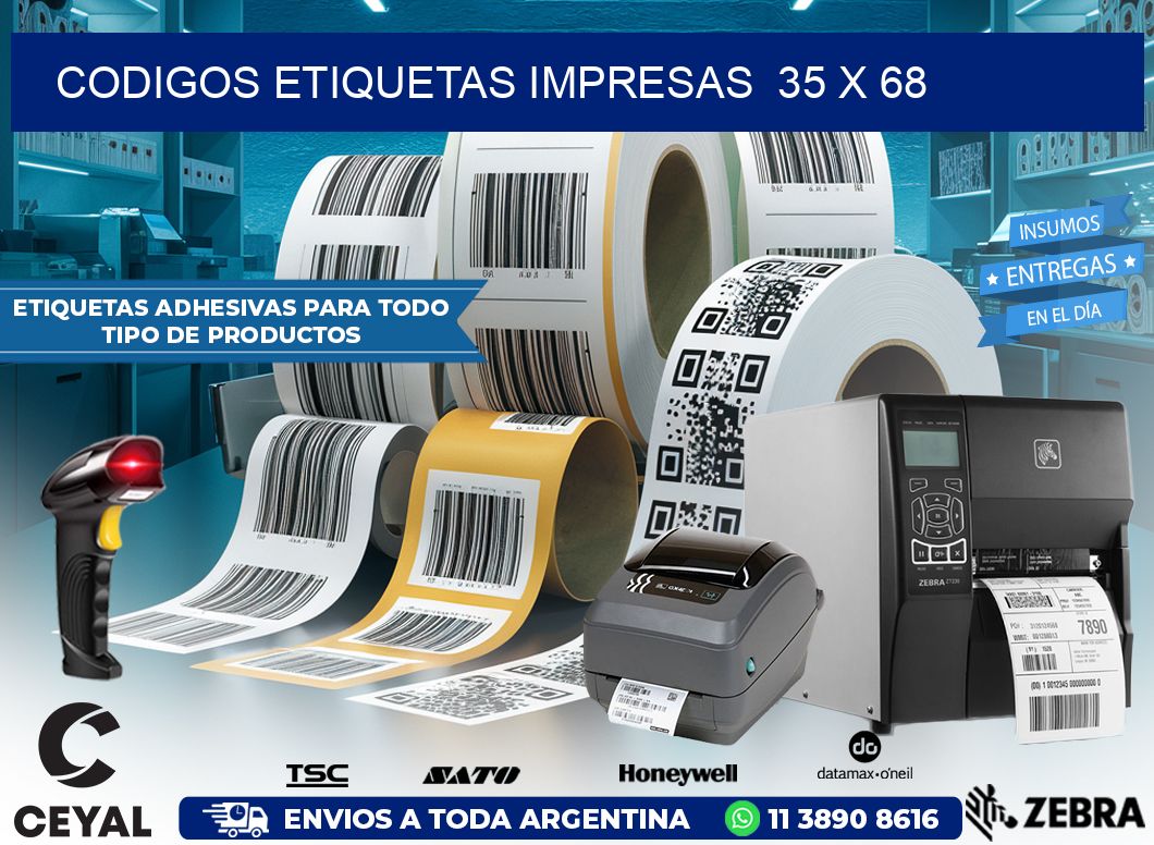 CODIGOS ETIQUETAS IMPRESAS  35 x 68