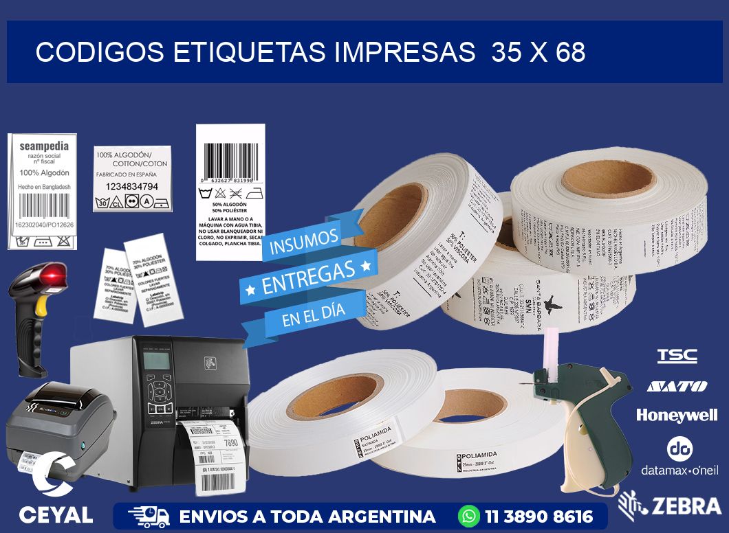 CODIGOS ETIQUETAS IMPRESAS  35 x 68