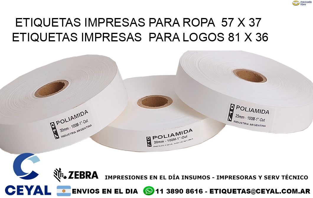 ETIQUETAS IMPRESAS PARA ROPA  57 x 37 ETIQUETAS IMPRESAS  PARA LOGOS 81 x 36