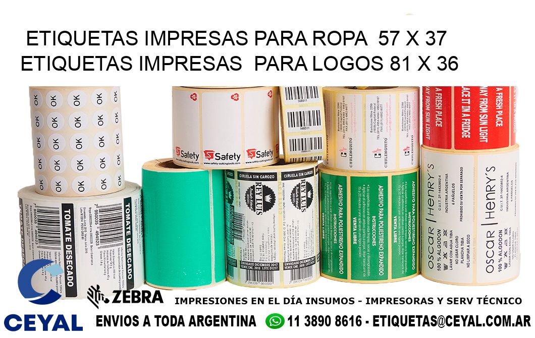 ETIQUETAS IMPRESAS PARA ROPA  57 x 37 ETIQUETAS IMPRESAS  PARA LOGOS 81 x 36