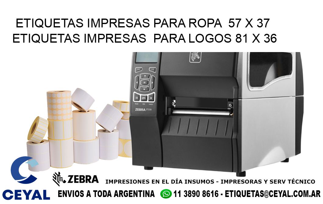 ETIQUETAS IMPRESAS PARA ROPA  57 x 37 ETIQUETAS IMPRESAS  PARA LOGOS 81 x 36