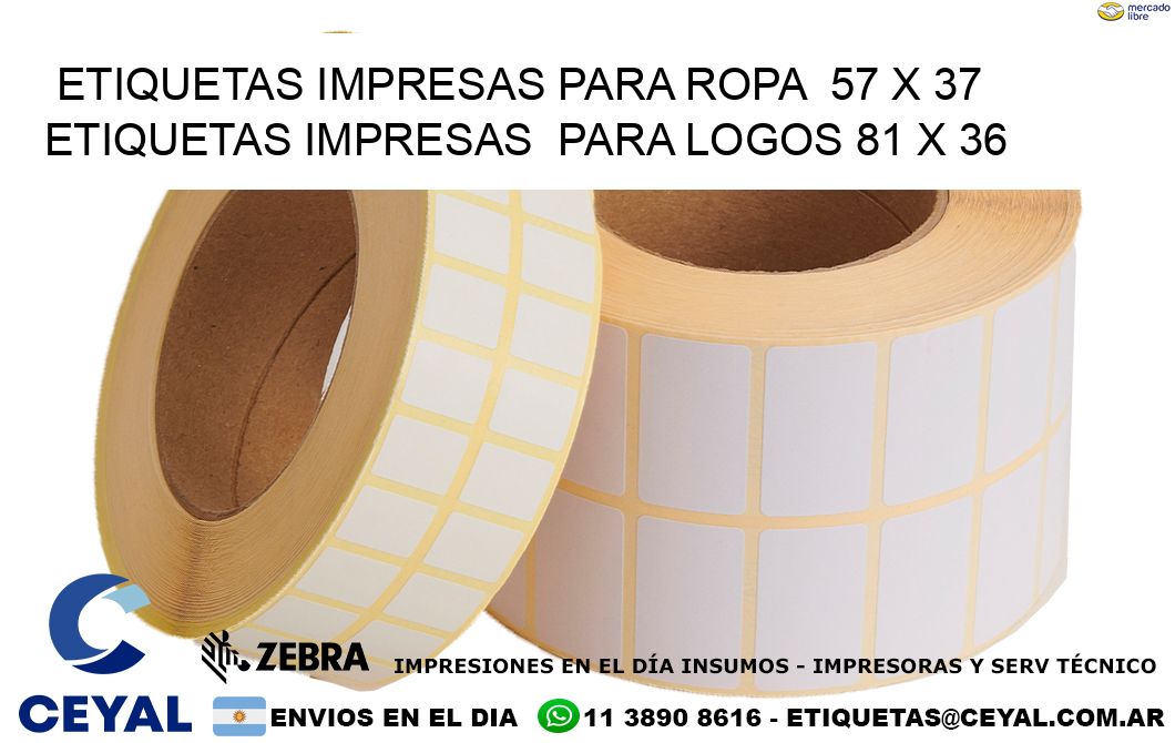 ETIQUETAS IMPRESAS PARA ROPA  57 x 37 ETIQUETAS IMPRESAS  PARA LOGOS 81 x 36