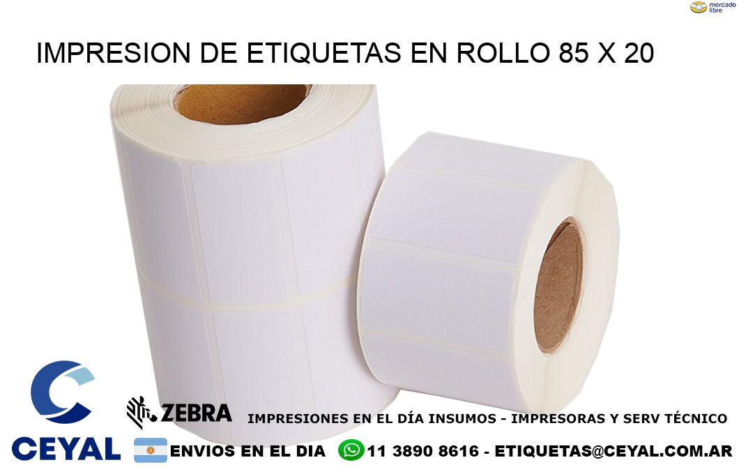 IMPRESION DE ETIQUETAS EN ROLLO 85 x 20