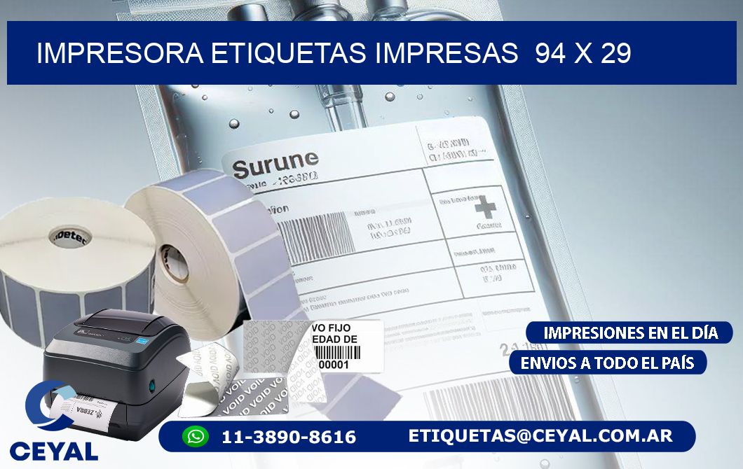 IMPRESORA ETIQUETAS IMPRESAS  94 x 29