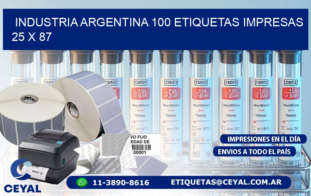 INDUSTRIA ARGENTINA 100 ETIQUETAS IMPRESAS  25 x 87