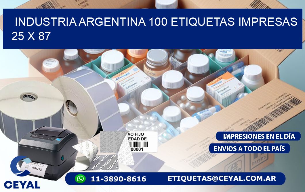 INDUSTRIA ARGENTINA 100 ETIQUETAS IMPRESAS  25 x 87