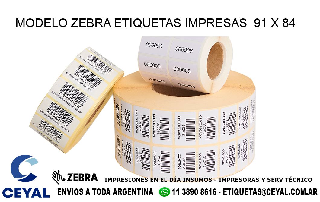 MODELO ZEBRA ETIQUETAS IMPRESAS  91 x 84