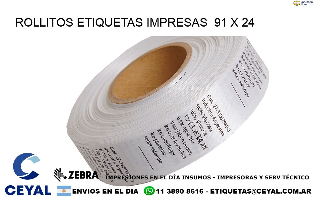 ROLLITOS ETIQUETAS IMPRESAS  91 x 24