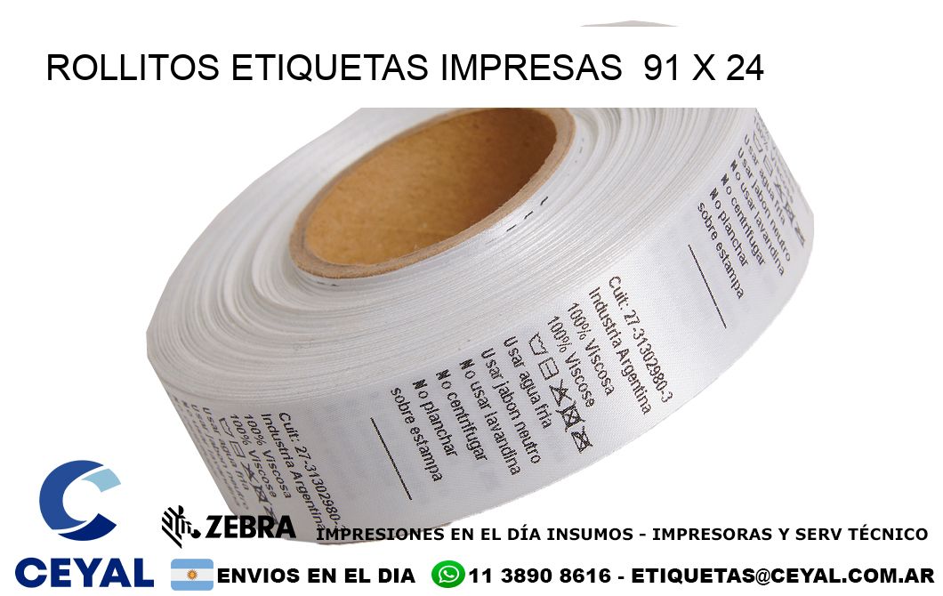 ROLLITOS ETIQUETAS IMPRESAS  91 x 24