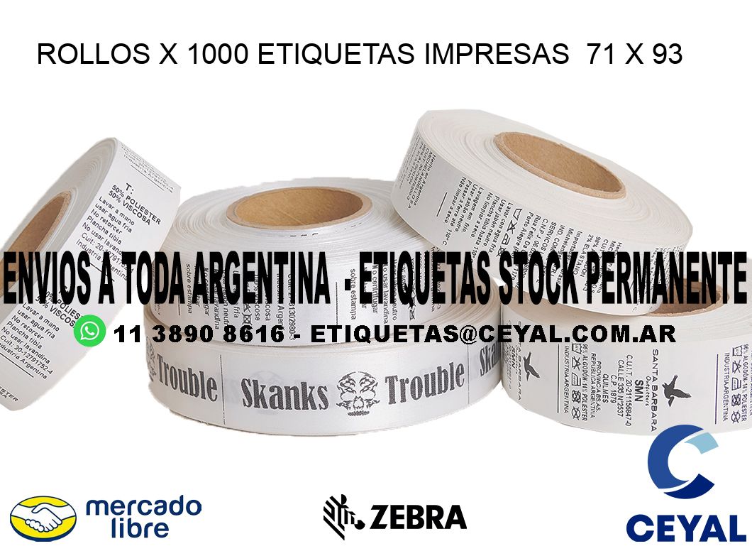 ROLLOS X 1000 ETIQUETAS IMPRESAS  71 x 93