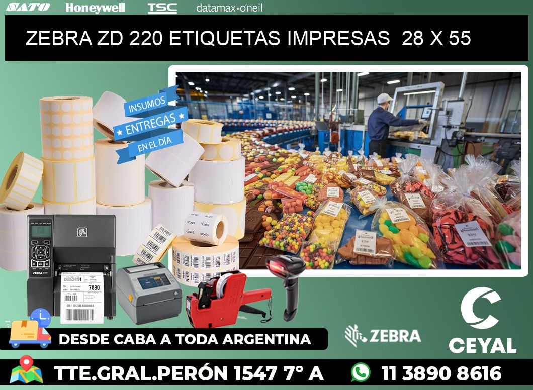 ZEBRA ZD 220 ETIQUETAS IMPRESAS  28 x 55