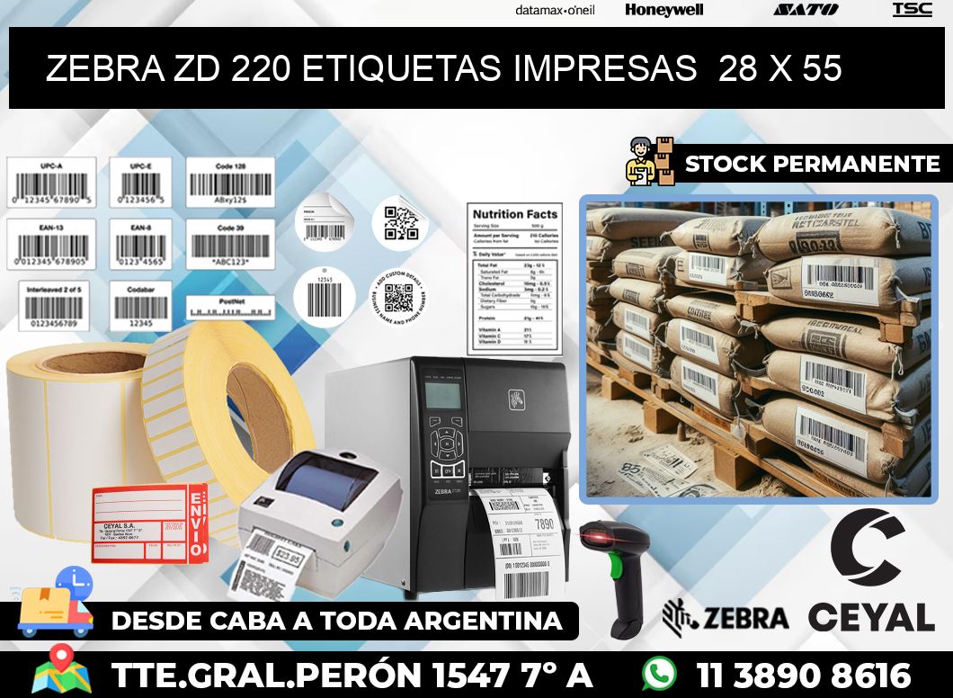 ZEBRA ZD 220 ETIQUETAS IMPRESAS  28 x 55