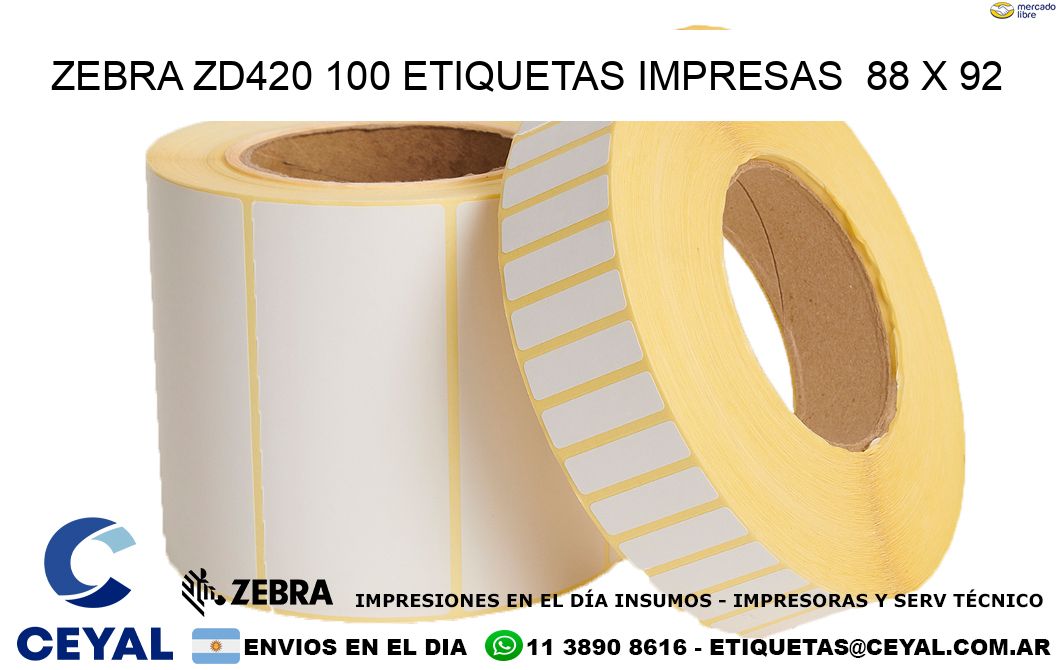 ZEBRA ZD420 100 ETIQUETAS IMPRESAS  88 x 92