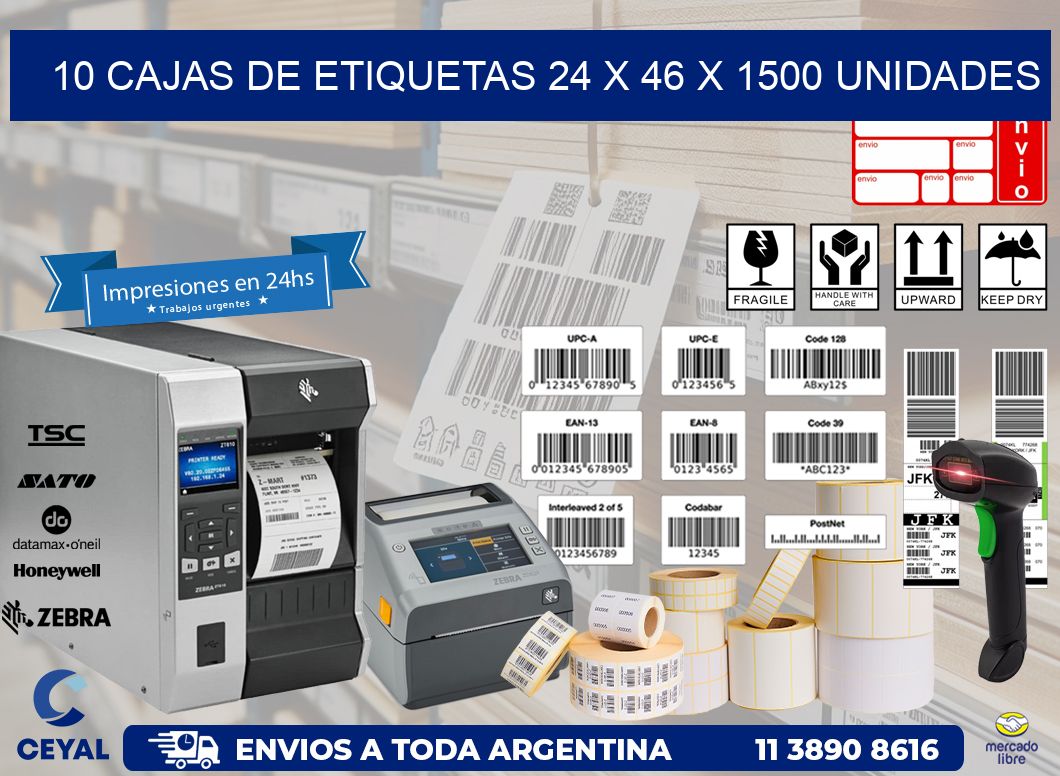 10 CAJAS DE ETIQUETAS 24 x 46 X 1500 UNIDADES