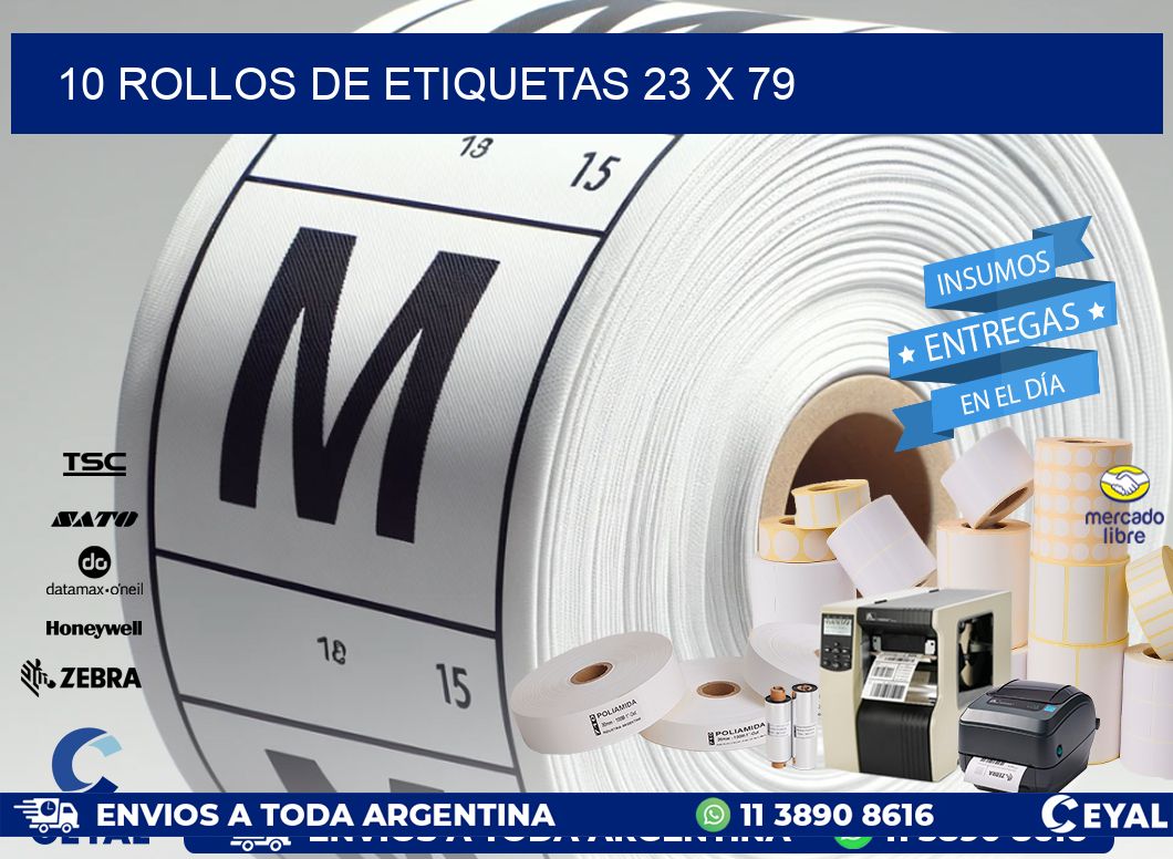 10 ROLLOS DE ETIQUETAS 23 x 79