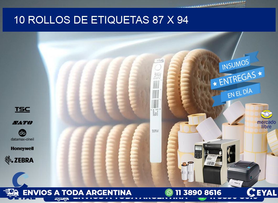 10 ROLLOS DE ETIQUETAS 87 x 94