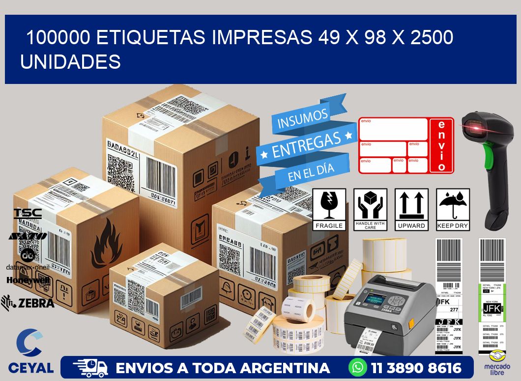 100000 ETIQUETAS IMPRESAS 49 x 98 X 2500 UNIDADES