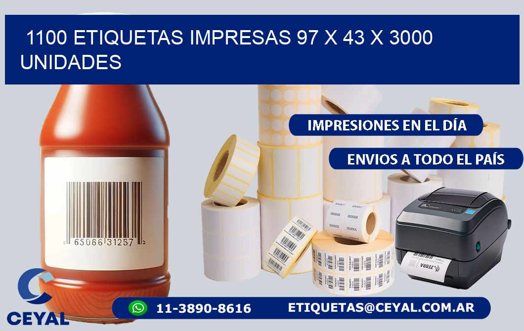 1100 ETIQUETAS IMPRESAS 97 x 43 X 3000 UNIDADES