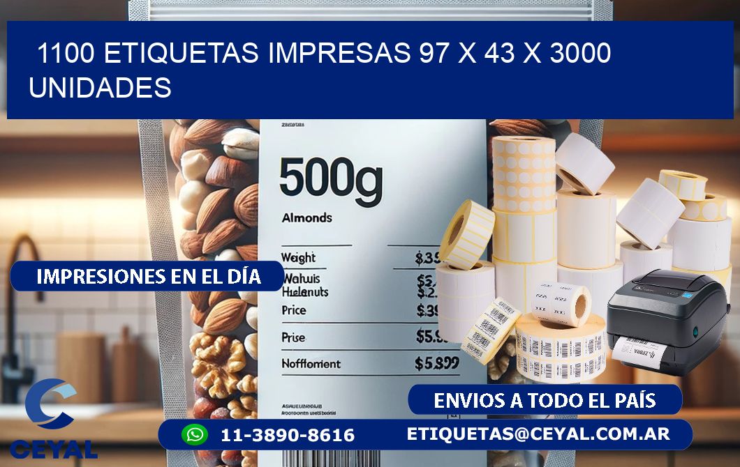 1100 ETIQUETAS IMPRESAS 97 x 43 X 3000 UNIDADES