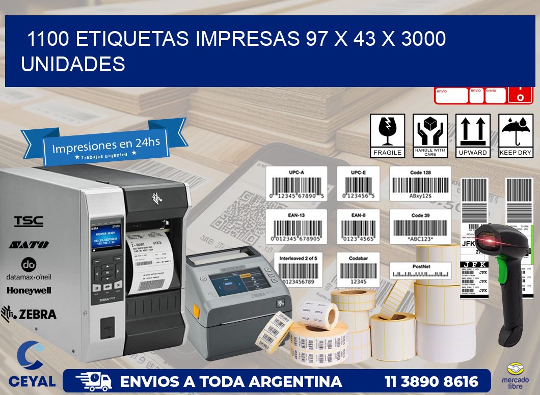 1100 ETIQUETAS IMPRESAS 97 x 43 X 3000 UNIDADES