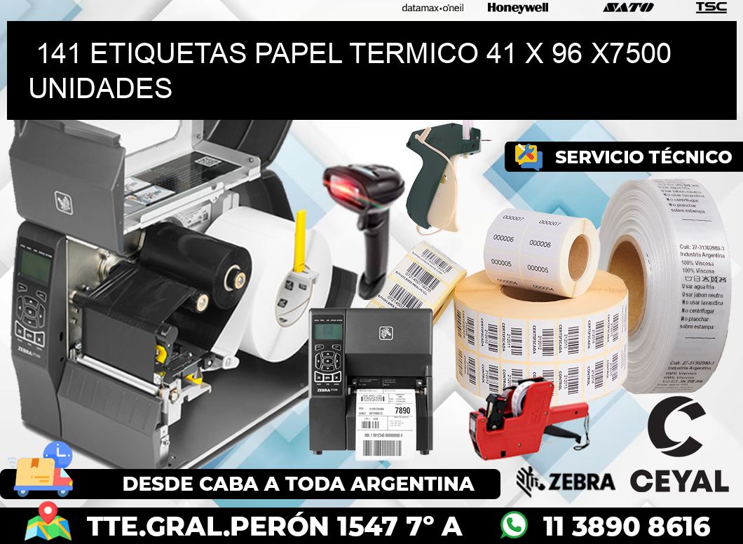 141 ETIQUETAS PAPEL TERMICO 41 x 96 X7500 UNIDADES