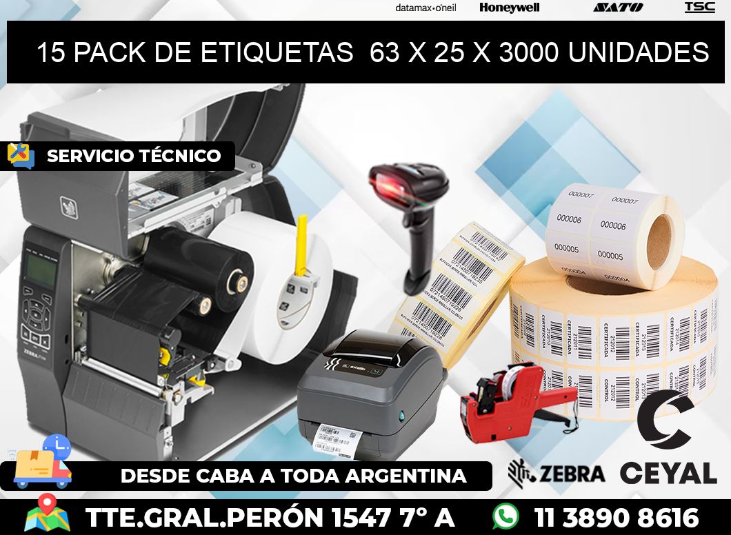 15 PACK DE ETIQUETAS  63 x 25 X 3000 UNIDADES