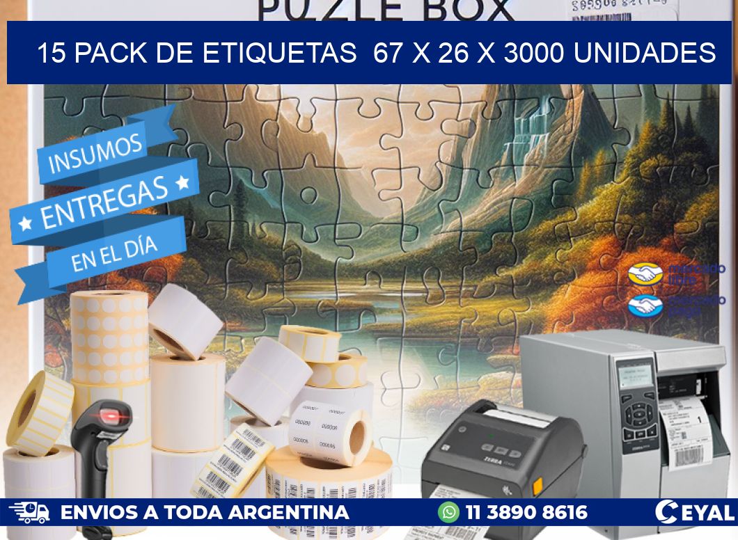 15 PACK DE ETIQUETAS  67 x 26 X 3000 UNIDADES