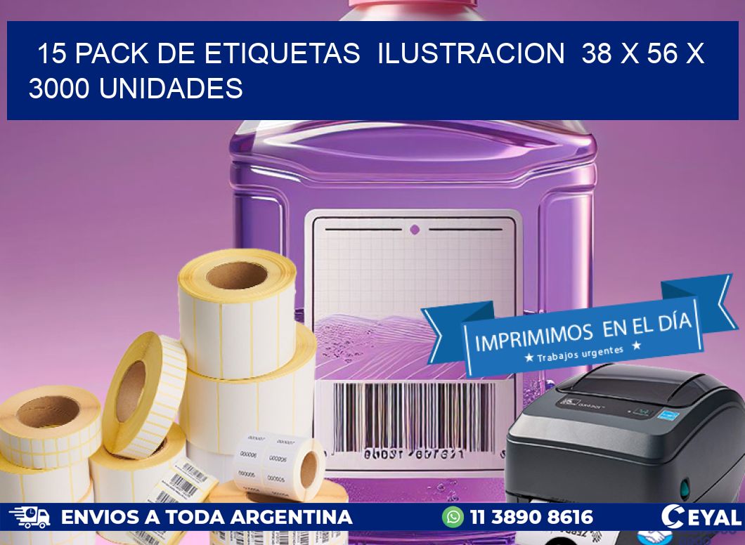 15 PACK DE ETIQUETAS  ILUSTRACION  38 x 56 X 3000 UNIDADES