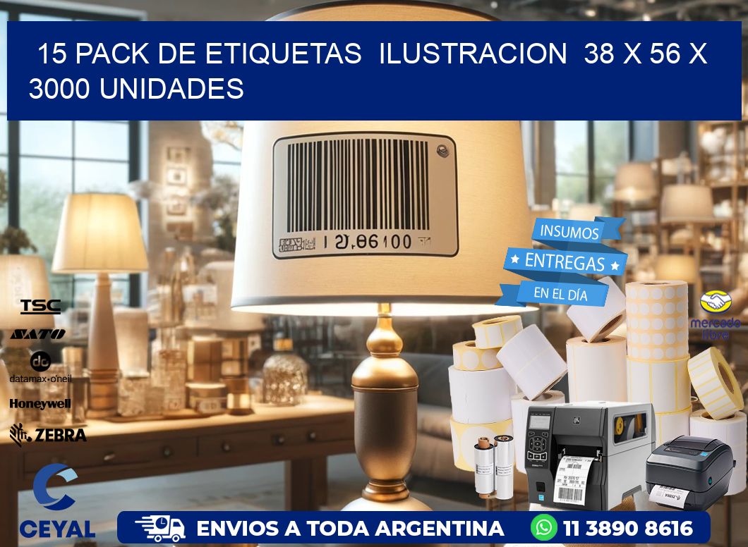 15 PACK DE ETIQUETAS  ILUSTRACION  38 x 56 X 3000 UNIDADES