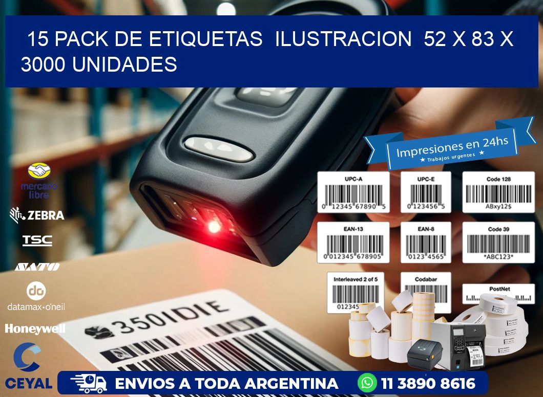 15 PACK DE ETIQUETAS  ILUSTRACION  52 x 83 X 3000 UNIDADES