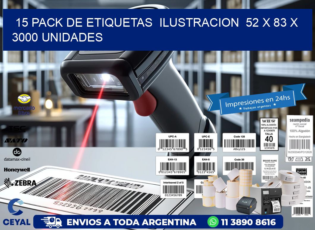 15 PACK DE ETIQUETAS  ILUSTRACION  52 x 83 X 3000 UNIDADES