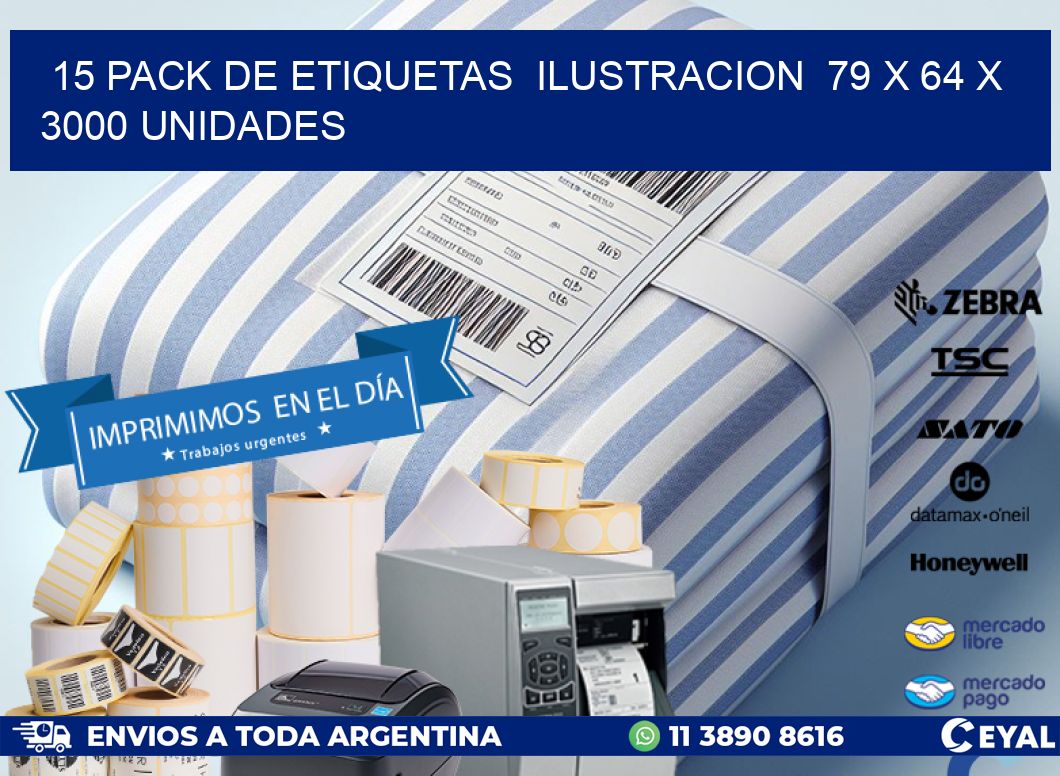 15 PACK DE ETIQUETAS  ILUSTRACION  79 x 64 X 3000 UNIDADES