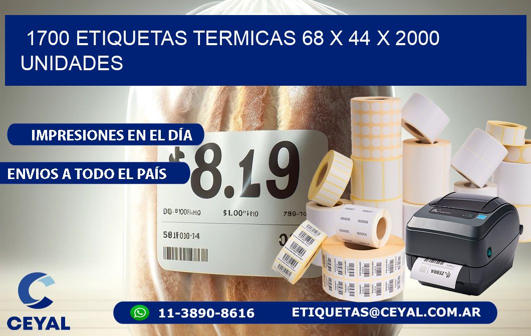 1700 ETIQUETAS TERMICAS 68 x 44 X 2000 UNIDADES