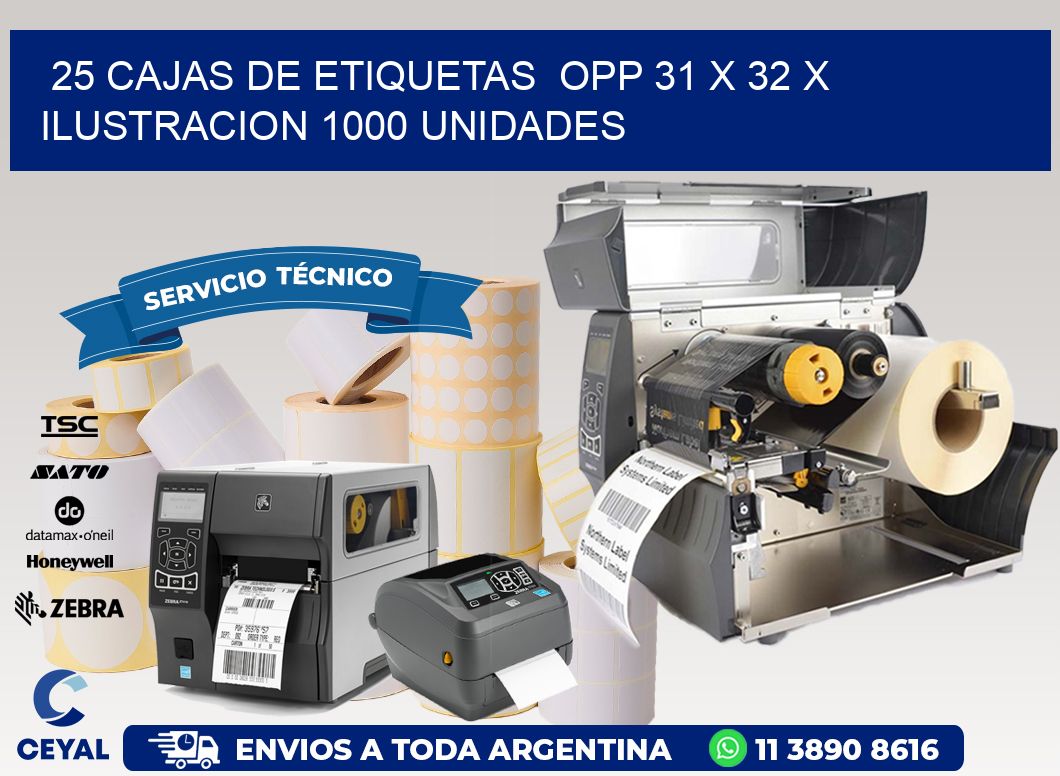 25 CAJAS DE ETIQUETAS  OPP 31 x 32 X ILUSTRACION 1000 UNIDADES