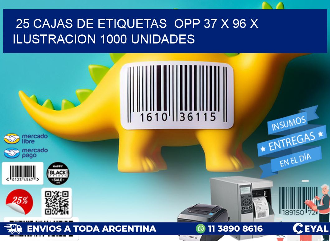 25 CAJAS DE ETIQUETAS  OPP 37 x 96 X ILUSTRACION 1000 UNIDADES