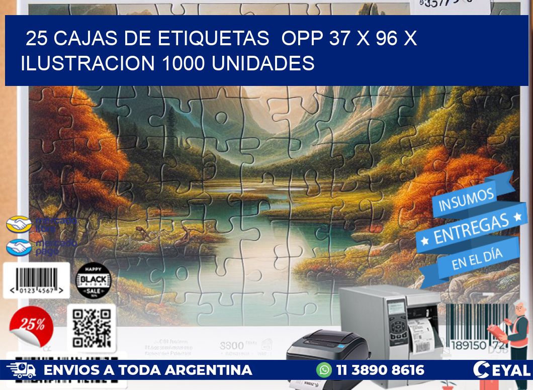 25 CAJAS DE ETIQUETAS  OPP 37 x 96 X ILUSTRACION 1000 UNIDADES