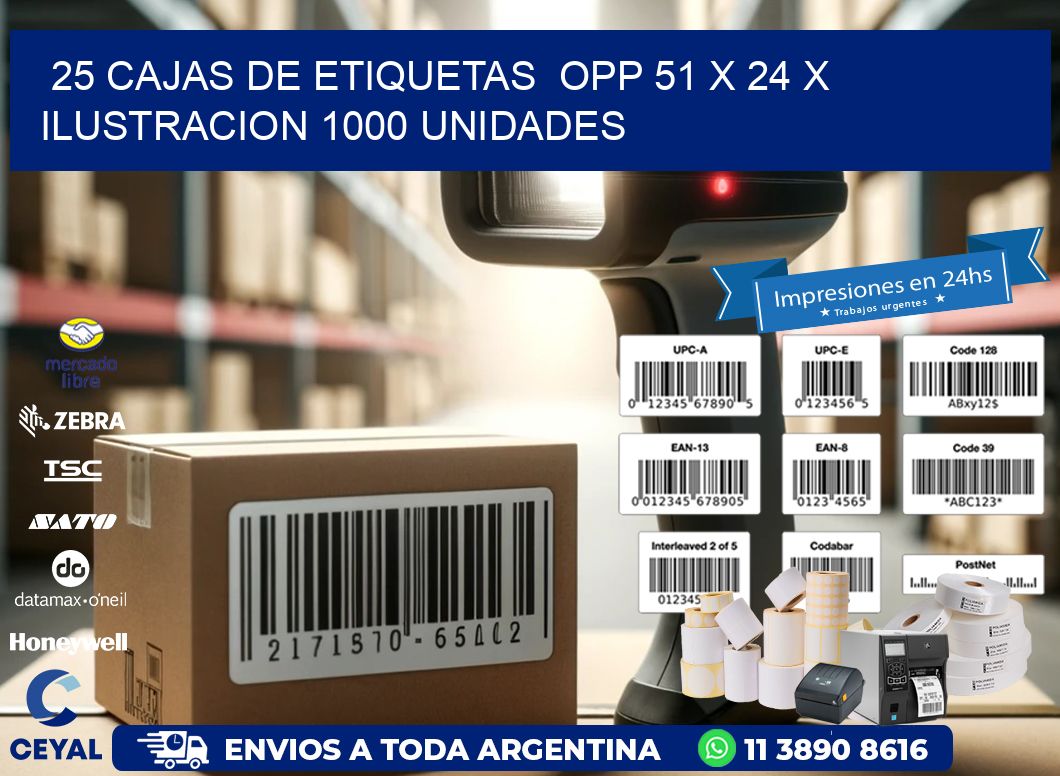 25 CAJAS DE ETIQUETAS  OPP 51 x 24 X ILUSTRACION 1000 UNIDADES