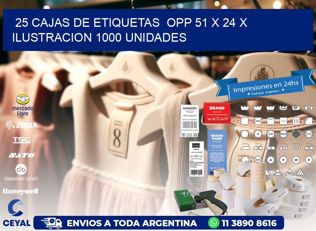 25 CAJAS DE ETIQUETAS  OPP 51 x 24 X ILUSTRACION 1000 UNIDADES