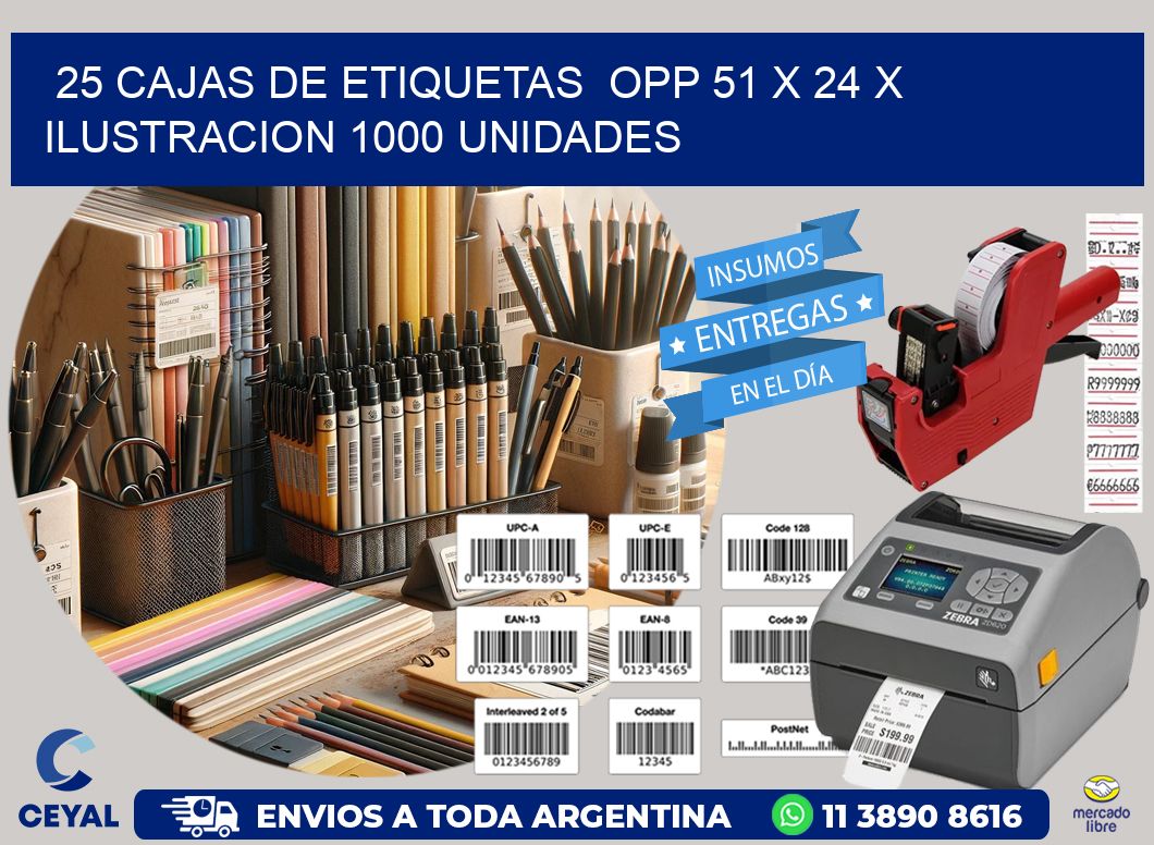 25 CAJAS DE ETIQUETAS  OPP 51 x 24 X ILUSTRACION 1000 UNIDADES