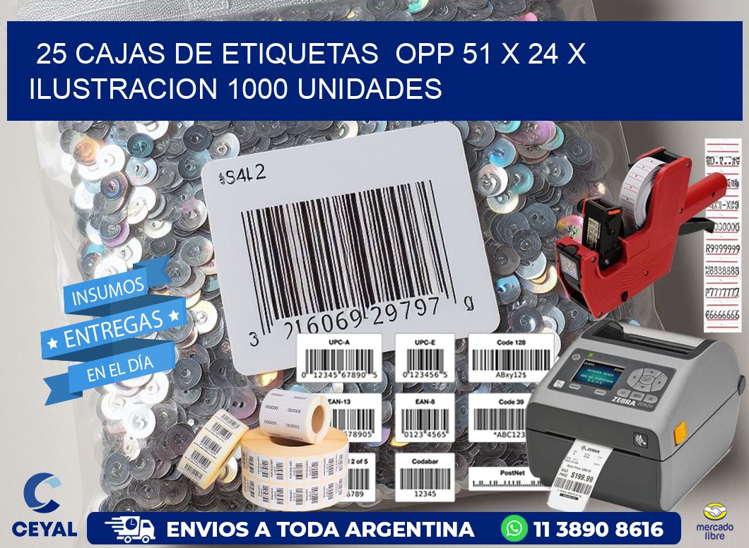 25 CAJAS DE ETIQUETAS  OPP 51 x 24 X ILUSTRACION 1000 UNIDADES