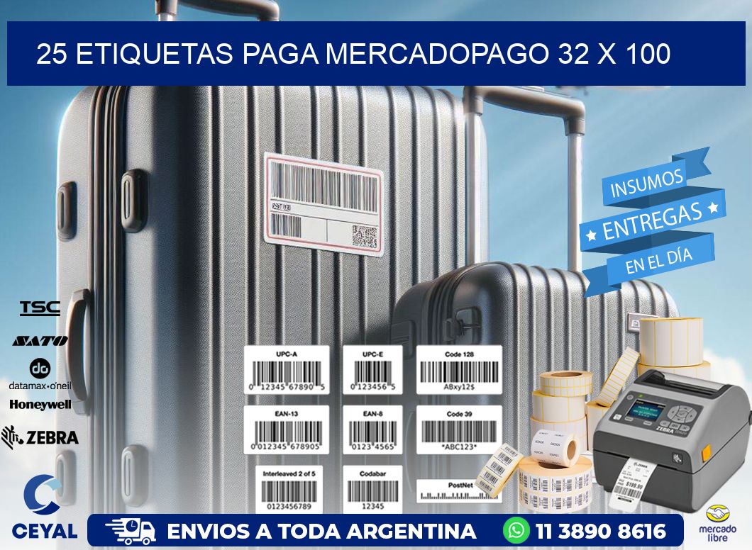 25 ETIQUETAS PAGA MERCADOPAGO 32 x 100