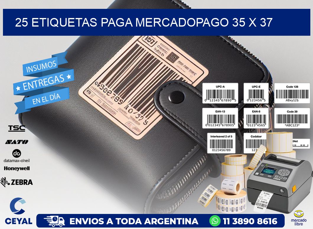25 ETIQUETAS PAGA MERCADOPAGO 35 x 37