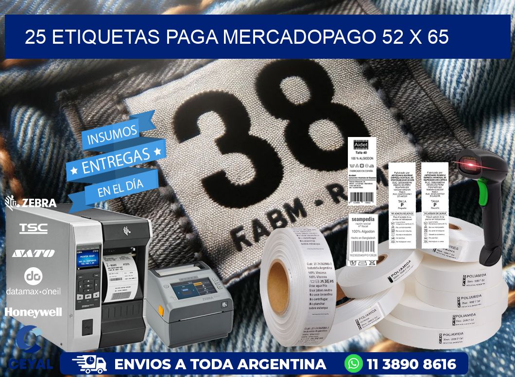 25 ETIQUETAS PAGA MERCADOPAGO 52 x 65