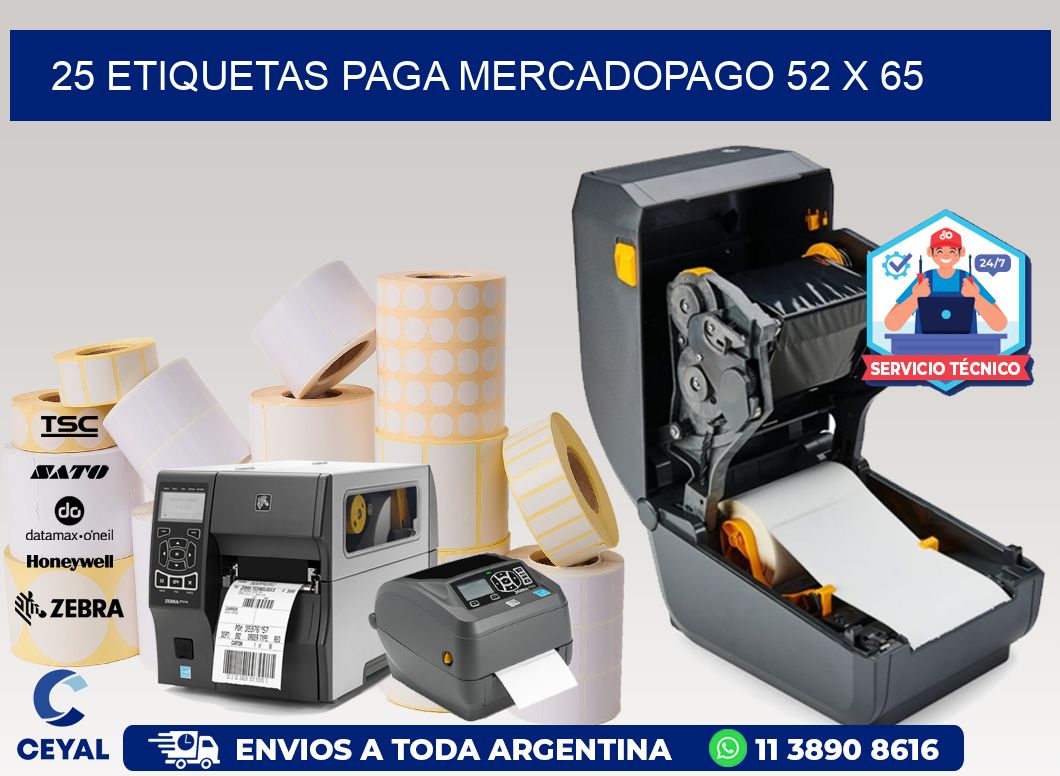 25 ETIQUETAS PAGA MERCADOPAGO 52 x 65