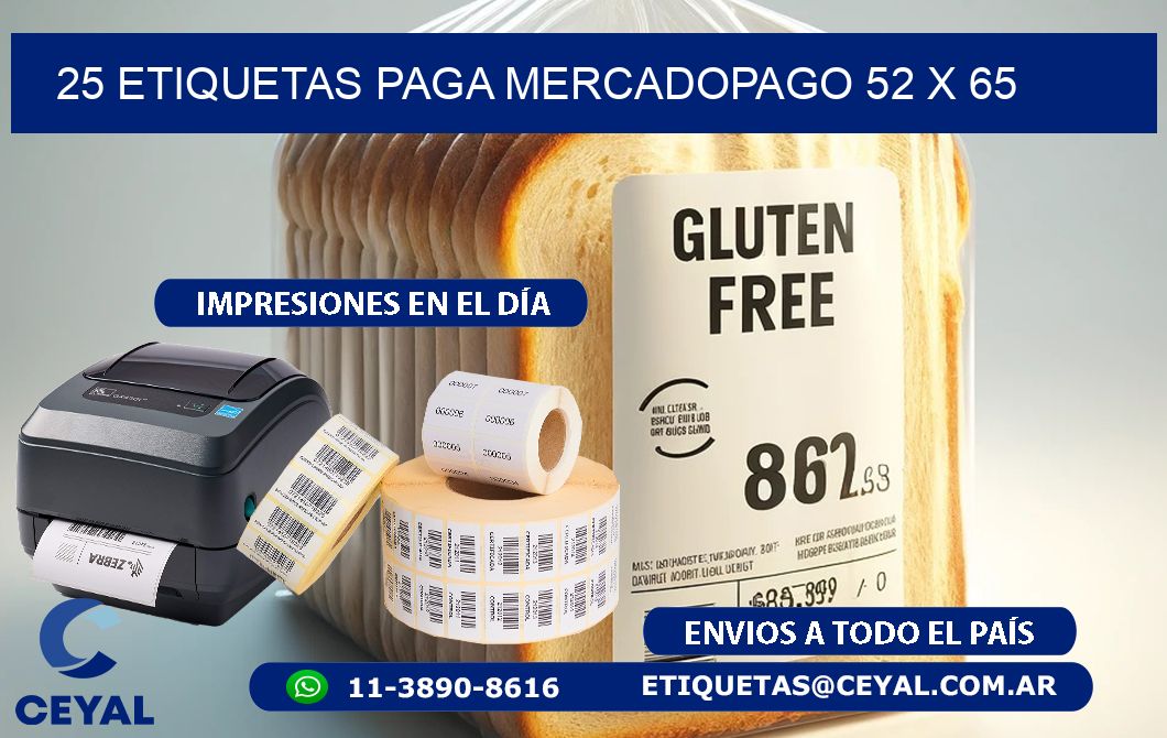 25 ETIQUETAS PAGA MERCADOPAGO 52 x 65