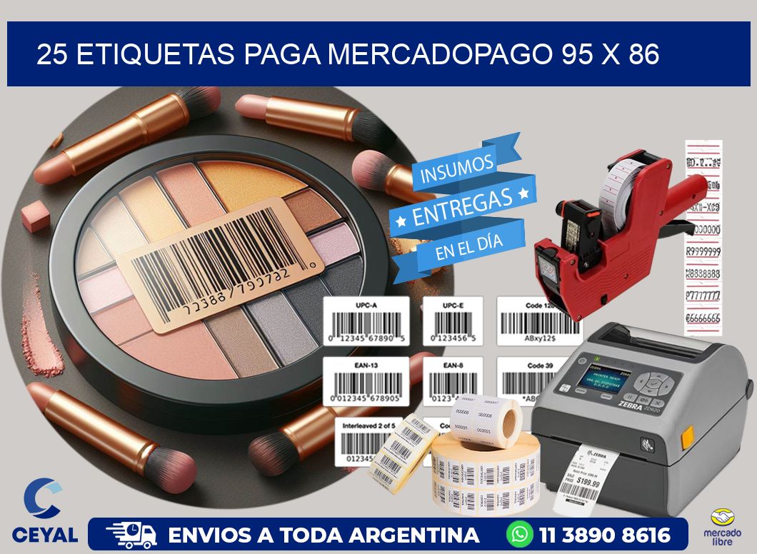 25 ETIQUETAS PAGA MERCADOPAGO 95 x 86