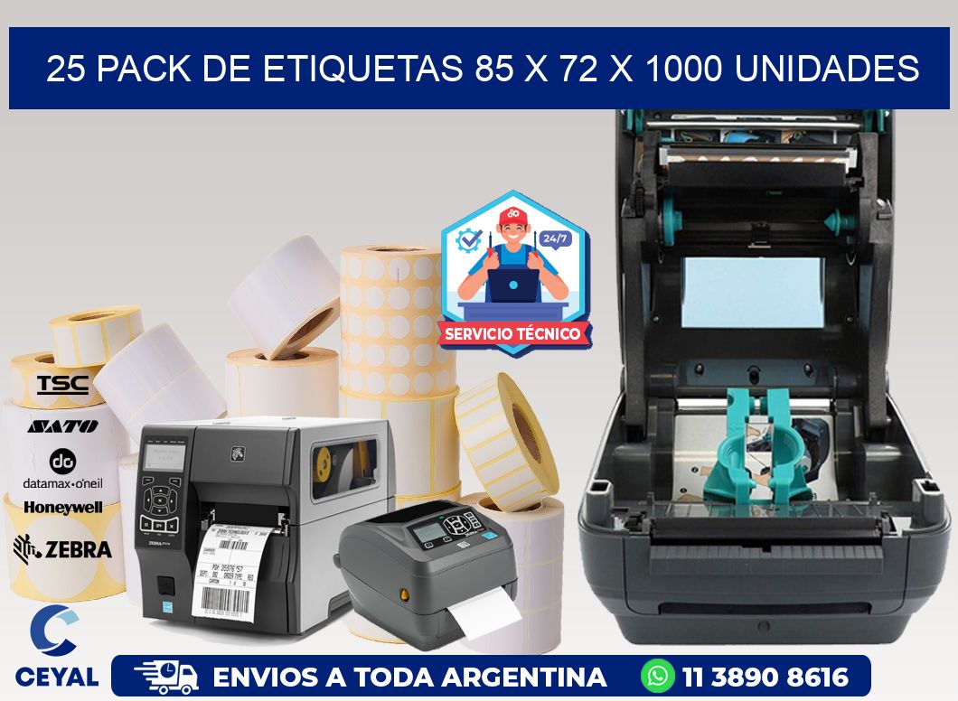 25 PACK DE ETIQUETAS 85 x 72 X 1000 UNIDADES