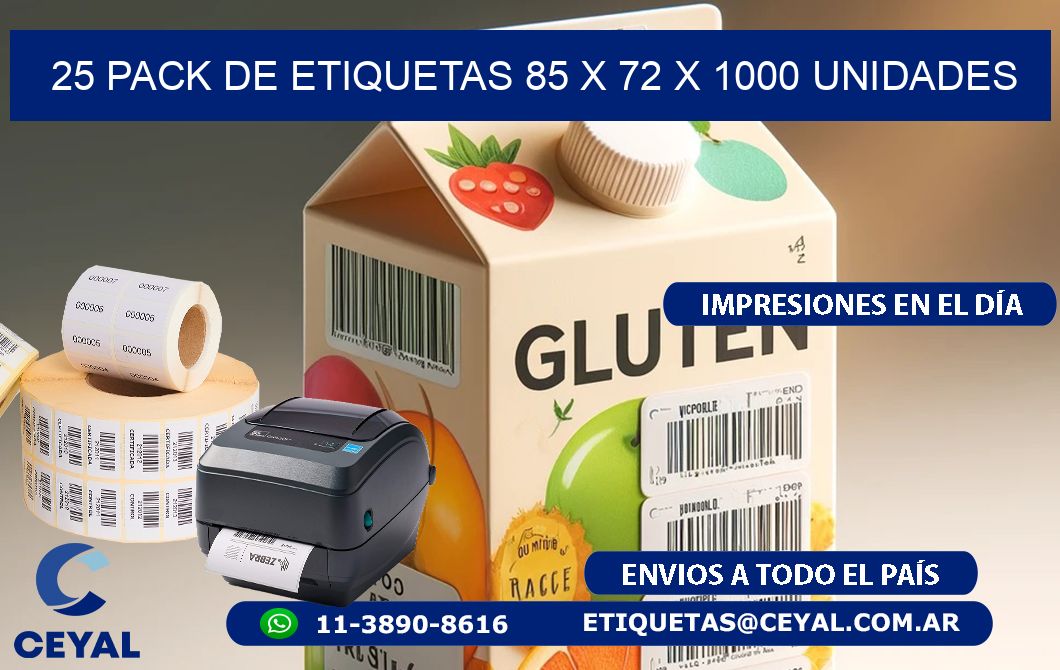 25 PACK DE ETIQUETAS 85 x 72 X 1000 UNIDADES