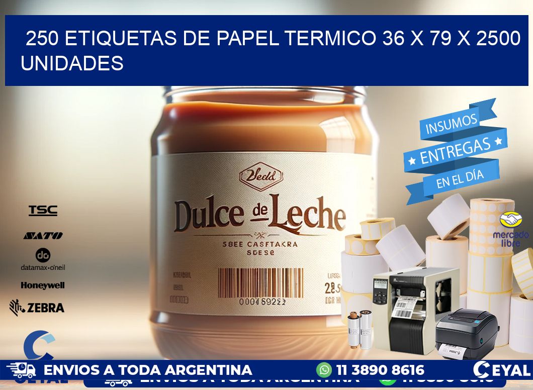 250 ETIQUETAS DE PAPEL TERMICO 36 x 79 X 2500 UNIDADES