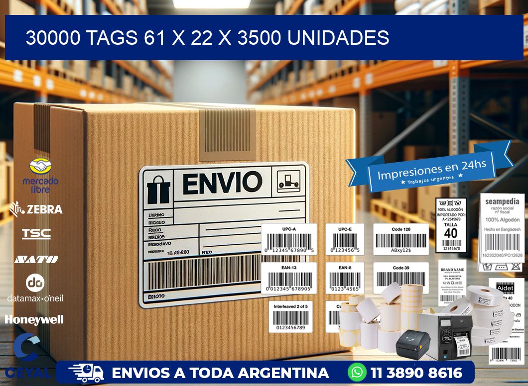 30000 TAGS 61 x 22 X 3500 UNIDADES